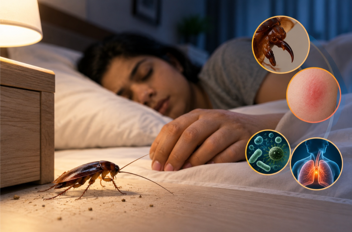Cockroach behaviour illustration for an article on whether cockroaches bite humans in Bangalore homes
