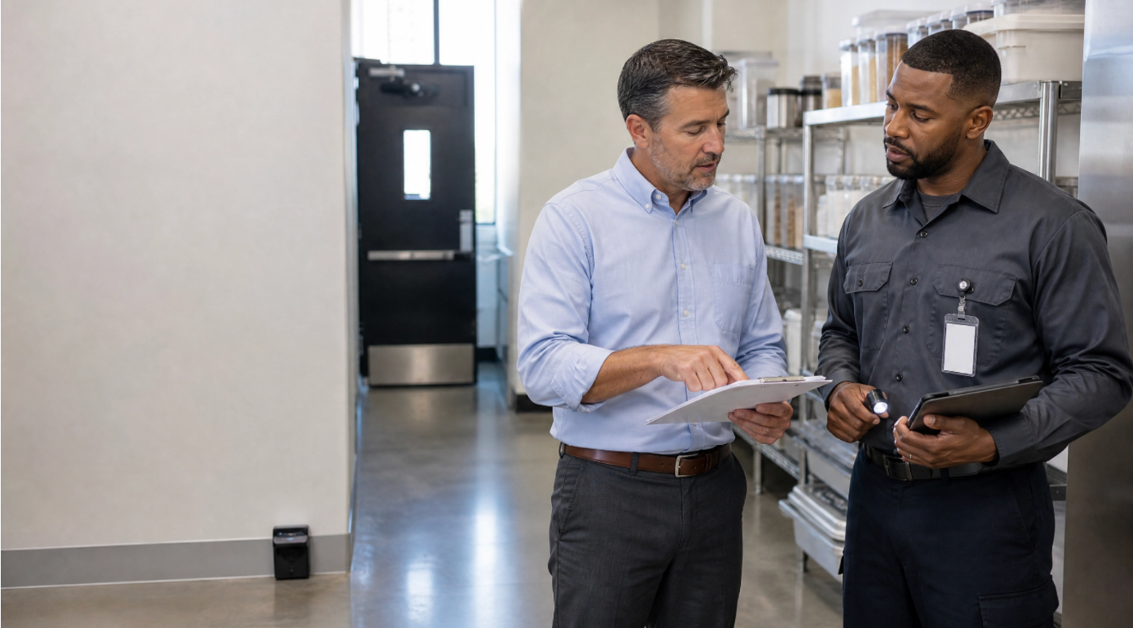 Facility manager reviewing a commercial pest control inspection report in Bangalore