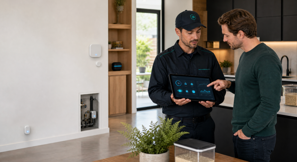 Smart-home pest monitoring technology detecting pest activity in a modern house