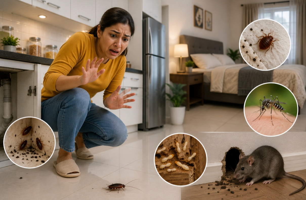 Person recoiling in fear and disgust at a cockroach, illustrating the psychology of pest fear