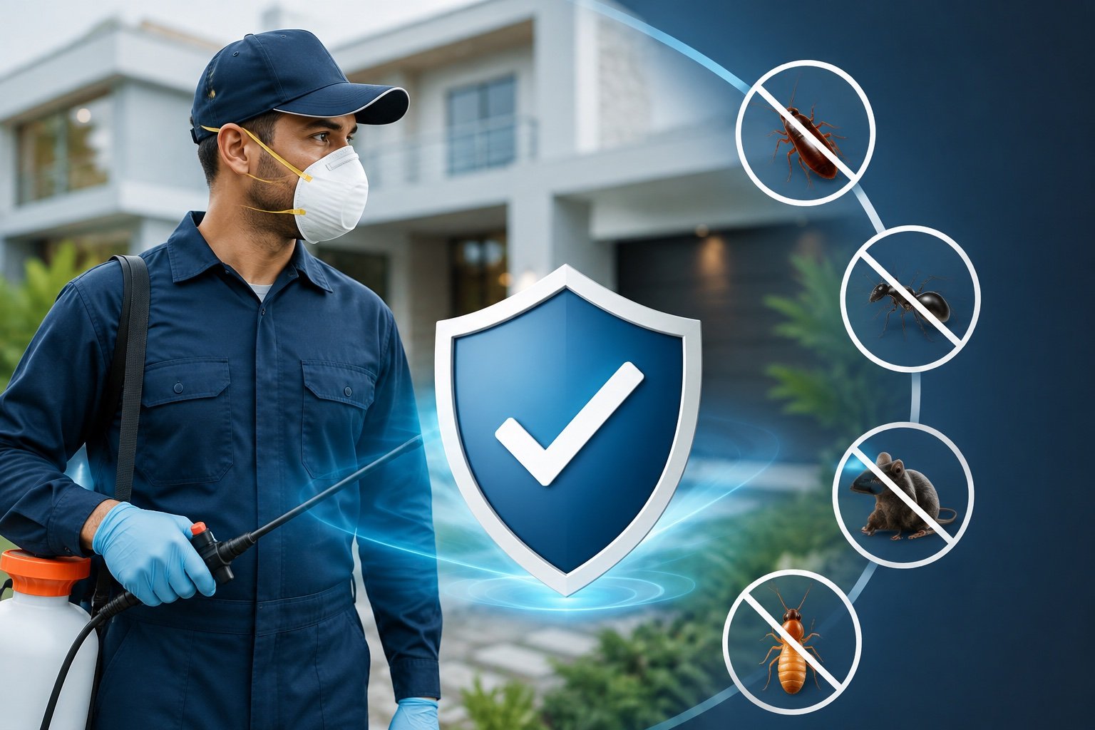 Choosing the best pest control company in Bangalore: technician inspecting a home before treatment